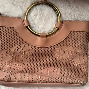 Faux leather blush gold hardware texture cloth purse thumbnail 2