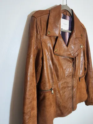 By Anthropologie Brown Robyn Faux Leather Moto Jacket Size Medium thumbnail 4