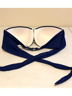 Victoria's Secret Navy Blue Tie-Neck Clasp Back Bikini Swim Top 38DD thumbnail 2