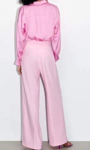 ZARA NWT Pink High-waisted WIDE LEG MENSWEAR STYLE PANTS. thumbnail 8