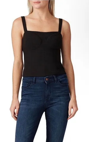 Great Jones‎ Black Bustier Crop Top Structured Corset Back Zip XS Going Out Top thumbnail 1