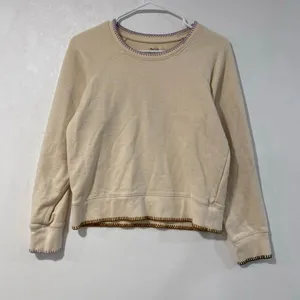 Madewell Cream Sweatshirt Small Contrast Stitch Thumbhole Pullover thumbnail 3