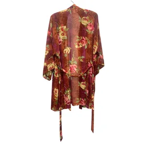 Private Luxuries Sheer kimono Robe Red with Pink Rose Floral Print Size L thumbnail 6