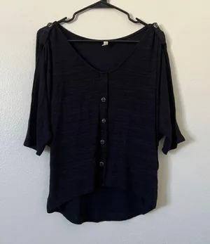 Blue/Black Flowy Drape Blouse thumbnail 2