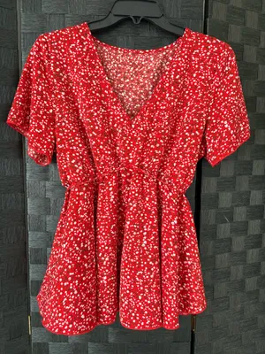 Shein Red Floral Top thumbnail 2