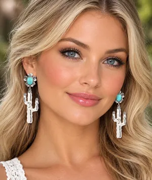 Silver Cactus/Turquoise Earrings thumbnail 1