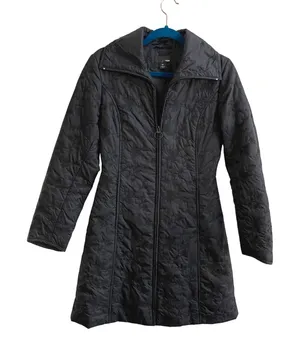 H&M Puffer Coat Women XS Black Floral Embroidered Quilted‎ Longline Funnel Neck thumbnail 1