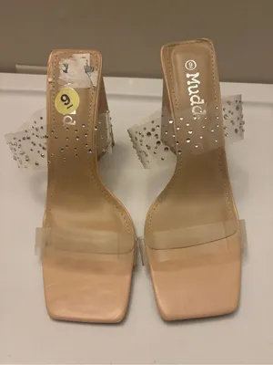 Mudd Nude Heeled Sandals with Clear Rhinestone Straps thumbnail 1