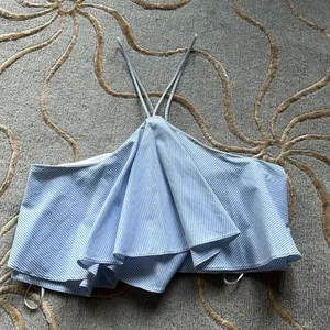 Zara | Striped Crop Top Flowy Blue White Small thumbnail 1