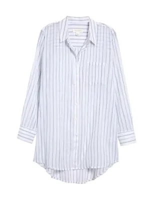 Treasure & Bond Casual Blue & White Striped Button-Up Tunic Shirt Womens Sz XL thumbnail 5