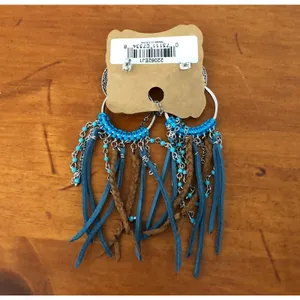 Justin Boots Turquoise Concho Fringe Earrings Western Cowgirl Boho Statement NWT thumbnail 6