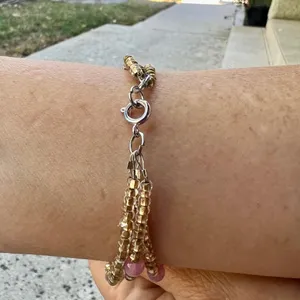 Triple Strand Yellow Gold colored and Rose Pink Bracelet thumbnail 2
