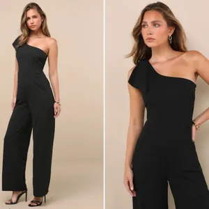 LULU's Sexy Chic Sophisticated Wedding Cocktail One Shoulder Wide Leg Jumpsuit thumbnail 5