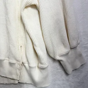 American Eagle Large Big Hug Off-the-Shoulder Waffle Sweatshirt Oversized Boho thumbnail 3