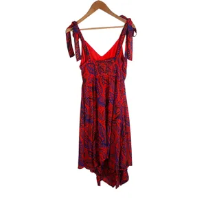 Alexis Target Red Blue Tropical Leaf Handkerchief Hem Tie Midi Dress Sz S thumbnail 8