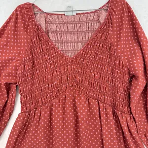 Ava + Viv Rust Orange Ruched Babydoll Top Long Sleeves Prairie Boho 100% Cotton thumbnail 3
