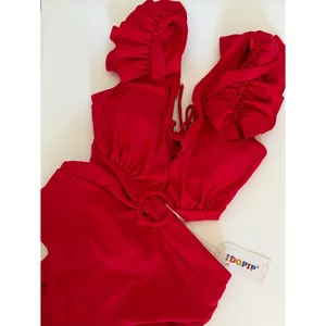 Red Ruffle Shoulder Cutout One-Piece Swimsuit NEW Medium thumbnail 3
