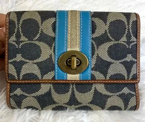 y2k Coach Stripe Signature Denim Turnlock Bifold Wallet thumbnail 1