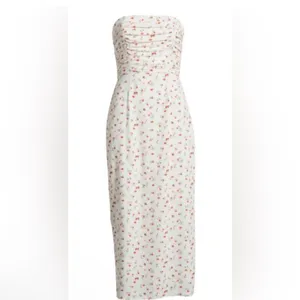 NWT WAYF Birdie Ruched Strapless Midi Dress‎ Ivory Ditsy Sz Small $99 thumbnail 2