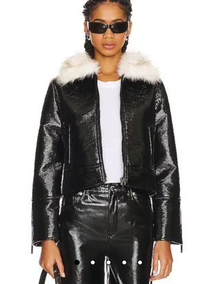 Revolve NWOT Unreal Fur Wet Look aviator jacket thumbnail 1