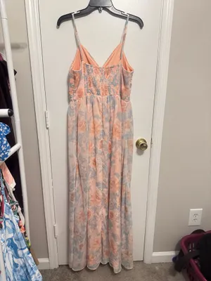 Lulus Exceptional Sweetness Peach Floral Chiffon Pleated Maxi Dress Size XL thumbnail 5