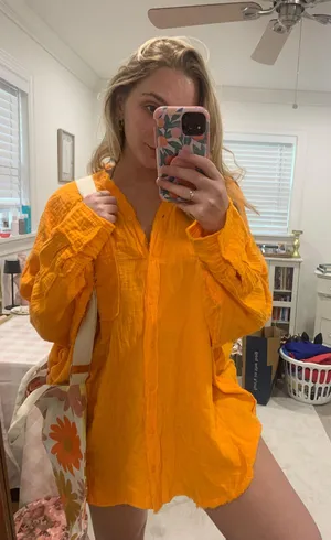 Aerie Orange Button-Up Top thumbnail 1