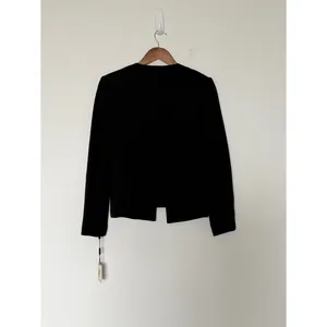 Calvin Klein Faux Leather Panel Open Front Blazer Textured Black‎ Size 8 thumbnail 6