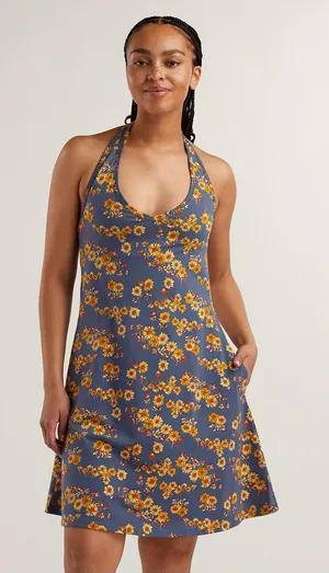 Toad&Co Samba Blue Halter Sunflower Stretch Summer Floral XS thumbnail 1