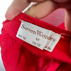 Seven Wonders‎ Red Smocked Midi Dress Womens Medium Pockets Beach Vacation thumbnail 4