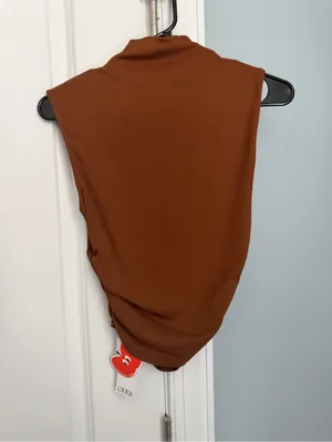 Cider Sleeveless Ribbed Mock Neck Tank in Rust Brown thumbnail 2