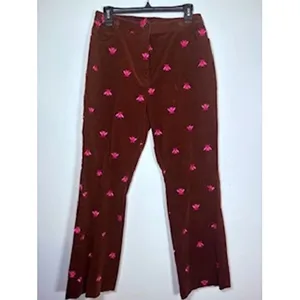 Lilly Pulitzer Corduroy Pants Brown Pink Bee‎ Embroidered Preppy Whimsical 12 thumbnail 4