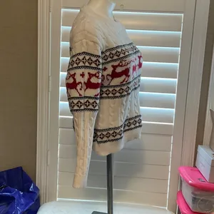 SHEIN Cream and Red Reindeer Pattern Sweater thumbnail 2