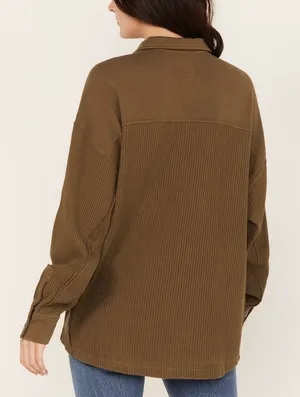 Waffle Knit Shacket Brown Size M thumbnail 6