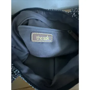 The Sak Lanie Market Tote Purse Crocheted Shoulder Bag Black Brown 14"x12" thumbnail 10