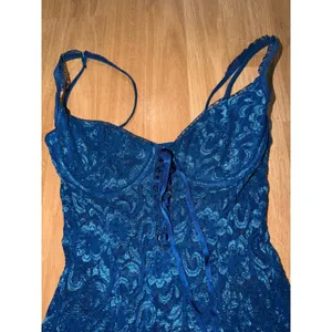 Jaeger Vintage Royal Blue Floral Lace Mini Dress Underwire Ribbon Slip Small A1184F thumbnail 2