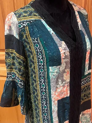 Anthropologie Maeve Patchwork‎ Lace Trim Peasant Mini Dress Tunic Green Size XS thumbnail 8