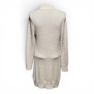 Abercrombie & Fitch Mock Neck Cable Knit Sweater Dress Tan Beige Large thumbnail 4