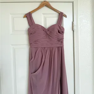 Azazie Zapheira‎ Dusty Rose Pink A-Line Ruched Chiffon Dress Bridesmaid 8 thumbnail 5