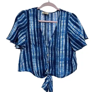 Show Me Your Mumu Blue Tie Dye Flutter Sleeve Button Down Blouse Womens S Casual thumbnail 2