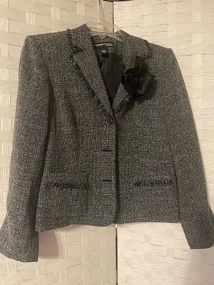 Norton McNaughton Women's Tweed Fringe Blazer Black White Sz 10P thumbnail 1