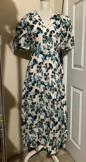 Tuckernuck Blue Blooms Floral Button Front Maxi Dress NYAP-12-D626 Size S thumbnail 1