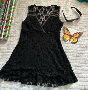 Dolls Kill Sexy Y2K sheer floral lace bow ribbon babydoll mini dress lingerie small thumbnail 1