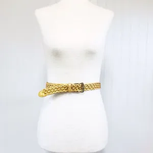 VINTAGE 90s Gold Metallic Woven Leather Belt Braided‎ Y2K Retro Medium Large thumbnail 5