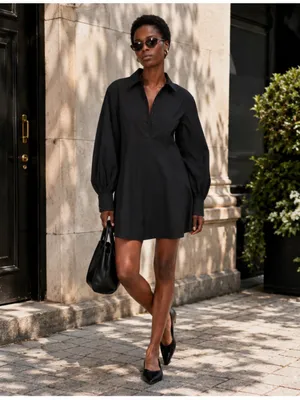 NWT Madewell Cotton Poplin Mini Shirt Dress Black Balloon Sleeve Size 2 thumbnail 12