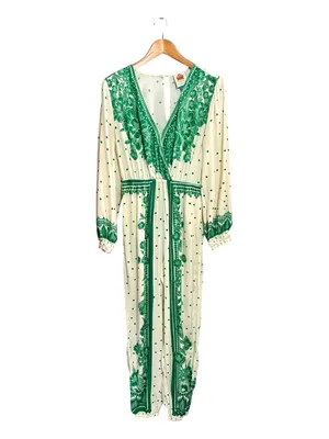 FARM RIO C ANTHROPOLOGIE Green & White Floral Dot Jumpsuit thumbnail 3