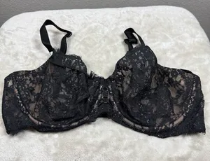 Victoria's Secret Black Lace unlined Underwire Bra SZ:38DD thumbnail 1