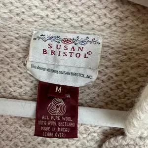 Vintage Susan Bristol Women's Chunky Knit Fisherman Wool Cardigan, Size M, EUC thumbnail 3