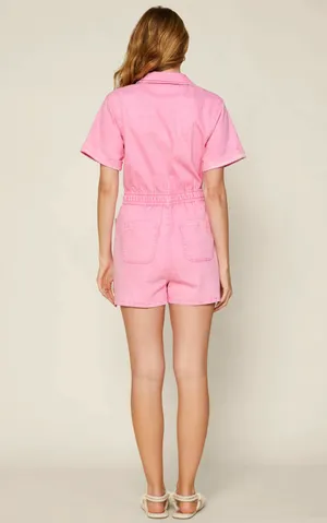 Skies Are Blue Pink Denim Romper thumbnail 4
