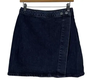ASOS Denim Wrap Front Solid Mini Skirt Washed Black Grunge A-Line Size 6 thumbnail 1