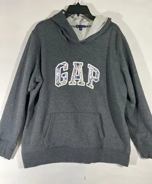 GAP 2012 Floral Logo Applique Pullover Hoodie Sweatshirt Women XXL Dark Gray thumbnail 1